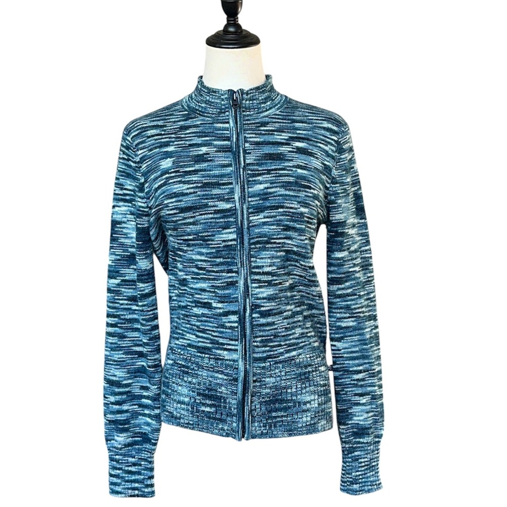 Twik Zip Up Sweater Women Large Blue Space Dye Excellent Y2K Mock Neck Simons